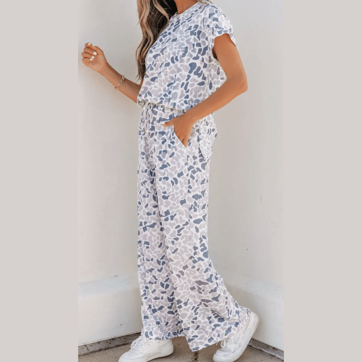 Sally Camouflage Print Twisted Rib Loose Tee Drawstring Pants Set