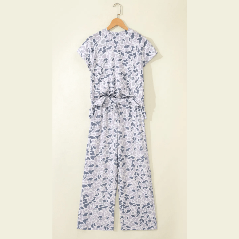 Sally Camouflage Print Twisted Rib Loose Tee Drawstring Pants Set