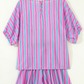 Deema Pink Stripe Dolman Short Sleeve Blouse Drawstring Elastic Waist Loose Short Set