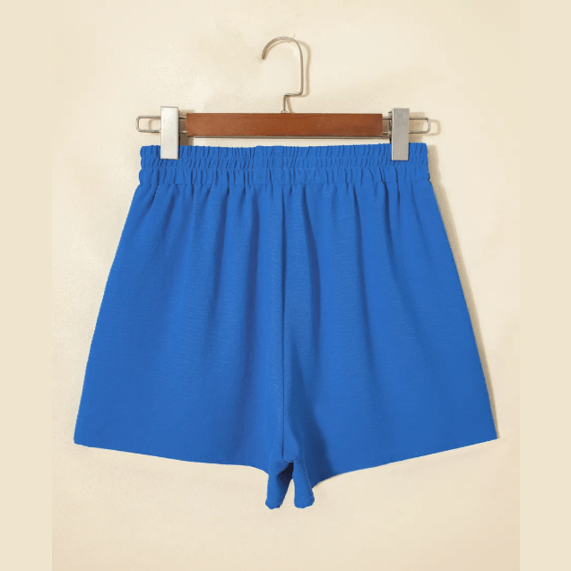 Evanne Blue Solid Color Elastic Waist Casual Skort