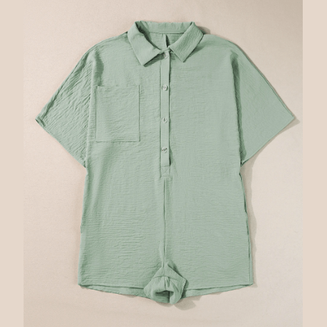 Jorgie Spinach Green Half Button Collared Loose Romper