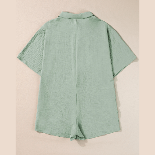 Jorgie Spinach Green Half Button Collared Loose Romper