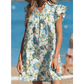 SALE!!!  Bellamy Floral Print V Neck Triple Ruffle Short Sleeve Shift Mini Dress