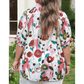 Carlie Pink V Neck Short Puff Sleeve Plus Size Floral Blouse