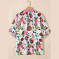 Carlie Pink V Neck Short Puff Sleeve Plus Size Floral Blouse