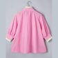 RTS Pink Stripe Striped V-Neck Half Sleeve Zipper Ribbed Cuff Casual Shift Blouse