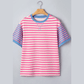 RTS Pink Stripe Contrast Patchwork Short Sleeve Loose Tee