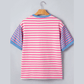 RTS Pink Stripe Contrast Patchwork Short Sleeve Loose Tee