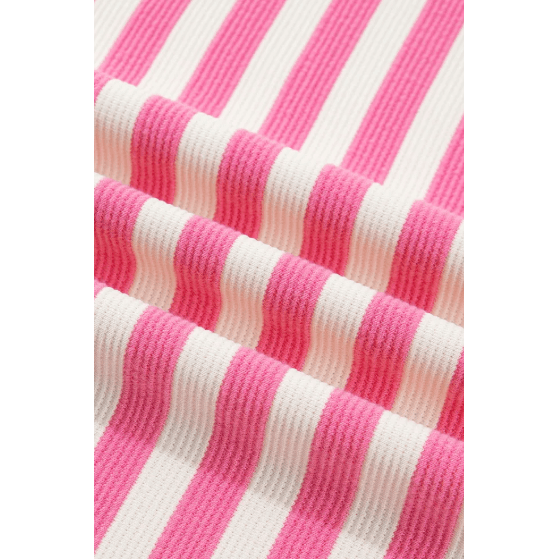 RTS Pink Stripe Contrast Patchwork Short Sleeve Loose Tee