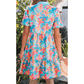 RTS Floral Print Contrast Scallop Striped Trim V Neck Dress
