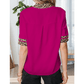 Moraga Violet Leopard Patchwork Trim Split Neck Short Sleeve Blouse