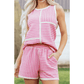 SALE!!!  Betsy Pink Stripe Textured Contrast Trim Casual Tank and Shorts Set