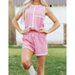 SALE!!!  Betsy Pink Stripe Textured Contrast Trim Casual Tank and Shorts Set
