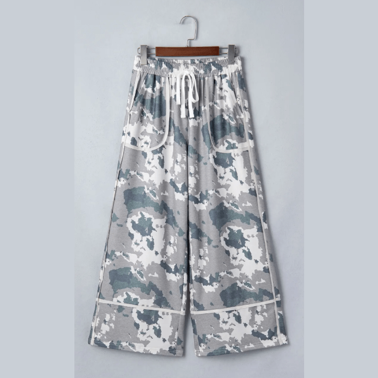 Jolynne Camouflage Print Contrast Lace-up Raw Edge Pocketed Loose Pants