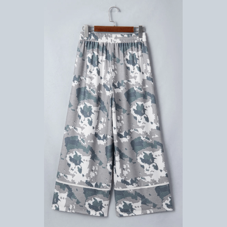 Jolynne Camouflage Print Contrast Lace-up Raw Edge Pocketed Loose Pants