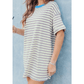 SALE!!!  Karol White Stripe Drop Shoulder Cuffed Sleeve Loose Tunic T Shirt Mini Dress