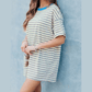 SALE!!!  Karol White Stripe Drop Shoulder Cuffed Sleeve Loose Tunic T Shirt Mini Dress