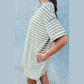 SALE!!!  Karol White Stripe Drop Shoulder Cuffed Sleeve Loose Tunic T Shirt Mini Dress