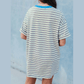 SALE!!!  Karol White Stripe Drop Shoulder Cuffed Sleeve Loose Tunic T Shirt Mini Dress
