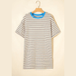 SALE!!!  Karol White Stripe Drop Shoulder Cuffed Sleeve Loose Tunic T Shirt Mini Dress