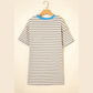 SALE!!!  Karol White Stripe Drop Shoulder Cuffed Sleeve Loose Tunic T Shirt Mini Dress