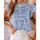 Maya Sky Blue Stripe Contrast Polka Dot Print Pleated Ruffle Sleeve Shirt