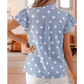 Maya Sky Blue Stripe Contrast Polka Dot Print Pleated Ruffle Sleeve Shirt