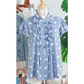 Maya Sky Blue Stripe Contrast Polka Dot Print Pleated Ruffle Sleeve Shirt