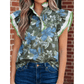 Avery Green Ruffled Short Sleeve Floral Summer Blouse
