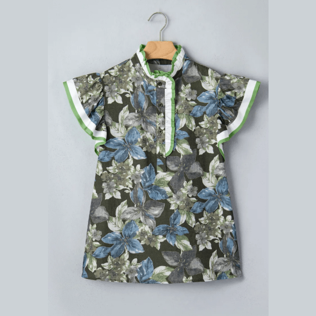 Avery Green Ruffled Short Sleeve Floral Summer Blouse