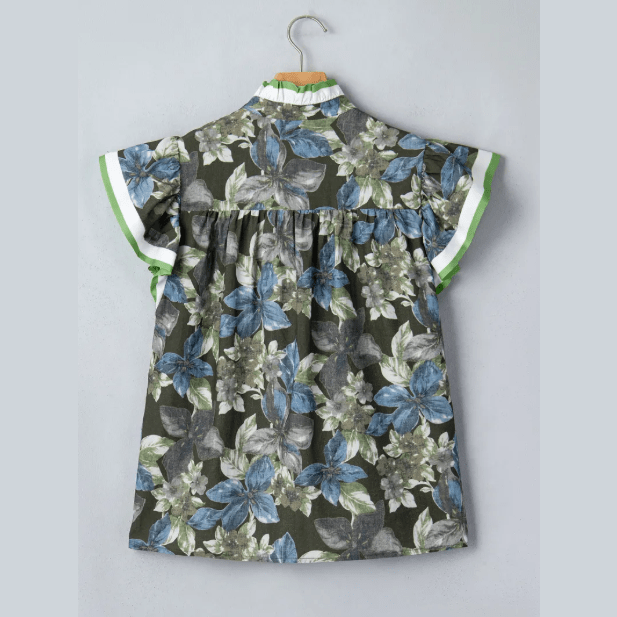 Avery Green Ruffled Short Sleeve Floral Summer Blouse