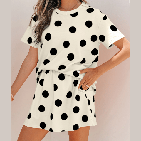 SALE!!!  Blythe White Polka Dot Short Sleeve Top Casual Skort 2pcs Outfit