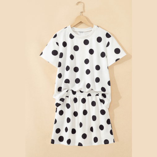 SALE!!!  Blythe White Polka Dot Short Sleeve Top Casual Skort 2pcs Outfit
