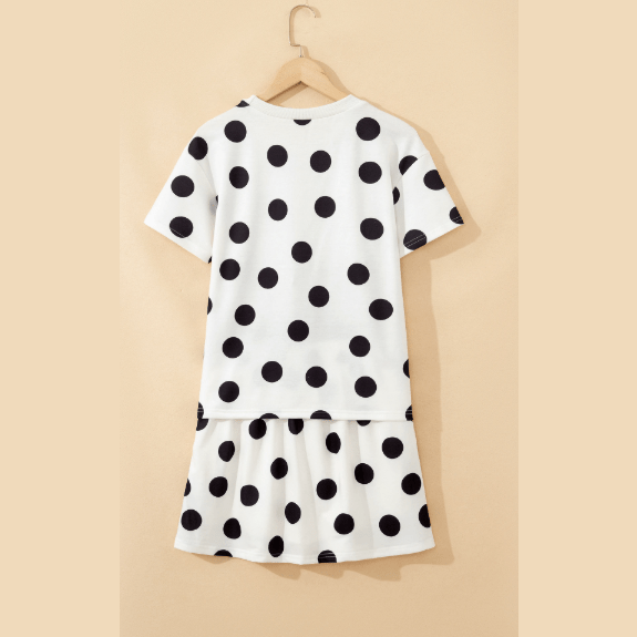 SALE!!!  Blythe White Polka Dot Short Sleeve Top Casual Skort 2pcs Outfit