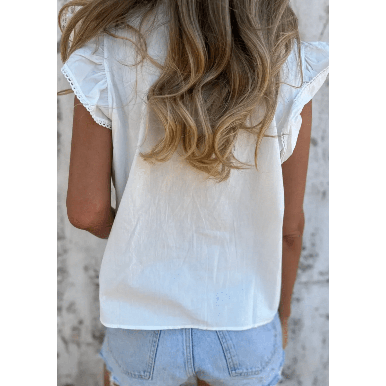 SALE!!!  Drusilla White Lace Detail Flutter Sleeve Pleated Round Neck Blouse