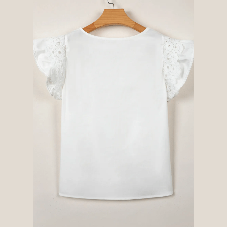 SALE!!!  Drusilla White Lace Detail Flutter Sleeve Pleated Round Neck Blouse