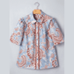 Gina Sky Blue Boho Floral Print Scalloped Trim Button Down Short Sleeve Shirt
