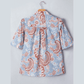 Gina Sky Blue Boho Floral Print Scalloped Trim Button Down Short Sleeve Shirt