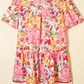 Billie Pink Color Block Floral Print Contrast Trim V Neck Ruffle Hem Mini Dress