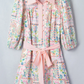 SALE!!!  Pink Boho Floral Print Color Block Trim Half Button Belted Mini Dress