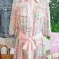 SALE!!!  Pink Boho Floral Print Color Block Trim Half Button Belted Mini Dress