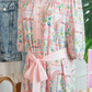 SALE!!!  Pink Boho Floral Print Color Block Trim Half Button Belted Mini Dress