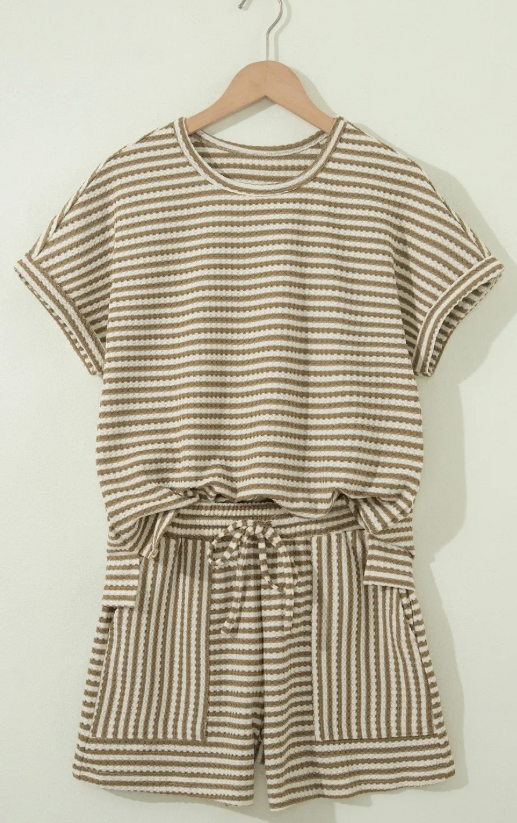 Nadine Brown Breathable Textured Knit Short 2pcs Set