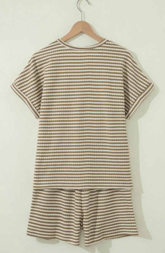 Nadine Brown Breathable Textured Knit Short 2pcs Set
