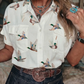 Magalie White Mallard Printed Button Flap Pocket Short Sleeve Shirt
