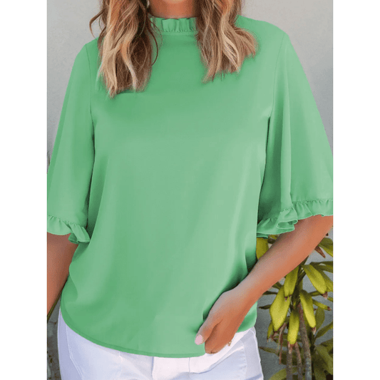 Shayna Green Ruffled Bell Sleeve Loose Blouse