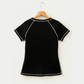 Kathleen Black Waffle Textured Contrast Trim V Neck Tee