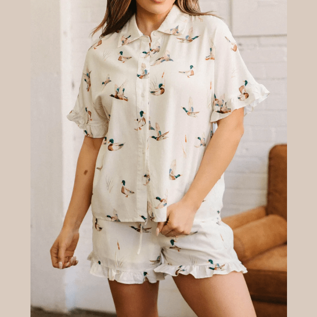 Mallard Print Shirt Style Short Two Piece Set