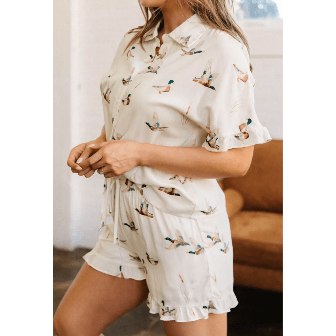 Mallard Print Shirt Style Short Two Piece Set