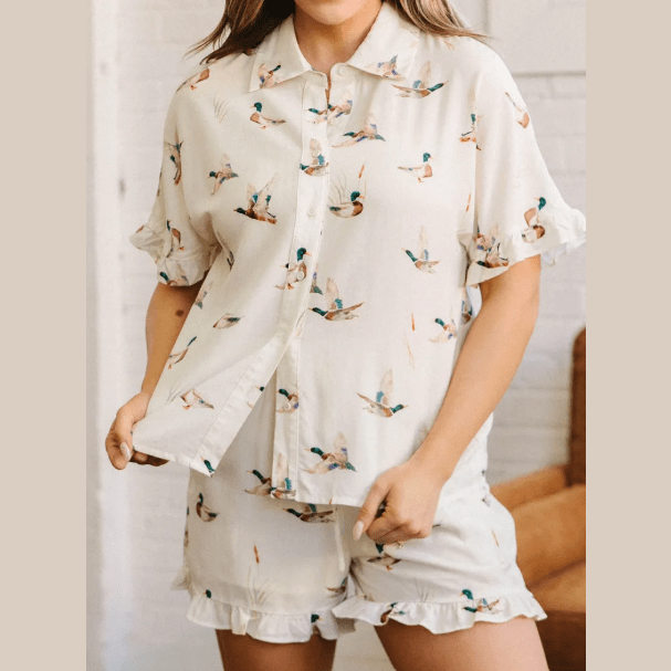 Mallard Print Shirt Style Short Two Piece Set